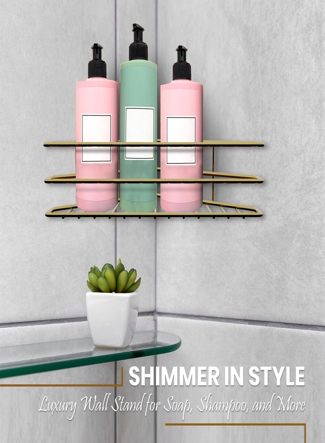 IBELL Bathroom Corner Shelf | Adhesive Bathroom Organizer Stand | Multipurpose Shampoo Holder for Bathroom | No Drill Installation | Gold Finish - Image 4